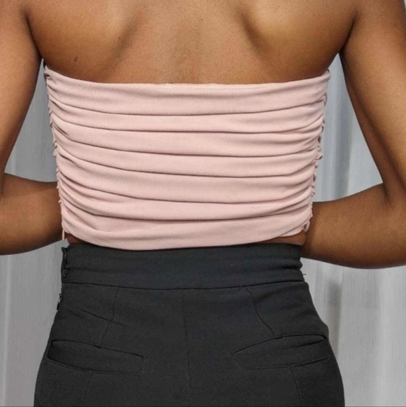 Zara Blush Pink Draped Cropped Bustier Top Size XS - Picture 4 of 12